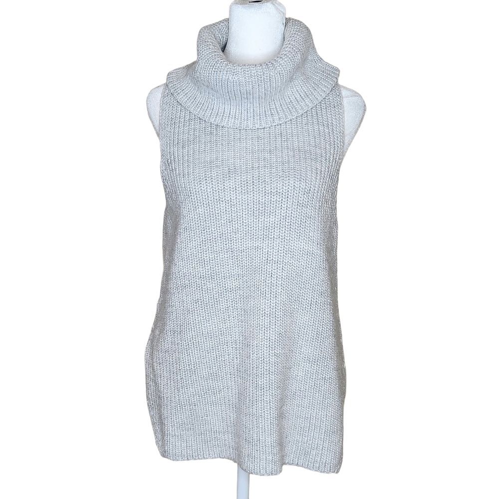 Ever New Grey Chunky Knit Sleeveless Cowl Neck Sweater M Wool Blend Quiet Luxury